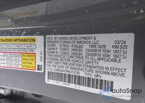 2024 Honda Cr-V Ex-L Awd из США, поврежденный, VIN 5J6RS4H74RL012135